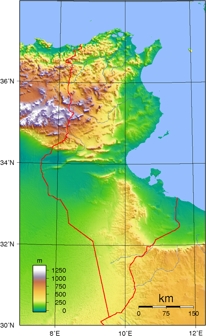 Tunesien, Karte, Topographie, Relief